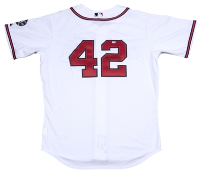 2007 Andruw Jones Game Used and Signed Atlanta Braves Commemorative #42 Jackie Robinson Day Home Jersey Worn on  04/15/2007 (MLB Authenticated & Beckett)